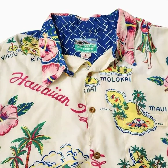 Vintage Reyn Spooner Hawaiian Shirt Map Print Aloha USA Made Rayon L - Picture 4 of 4